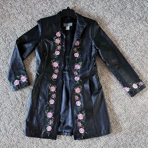 Leather Embroidered Flower Jacket